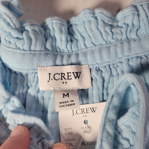 J.Crew Women Light Blue Cotton Gauze Ruffled Neck Long Sleeve Blouse Size M - Picture 2 of 8